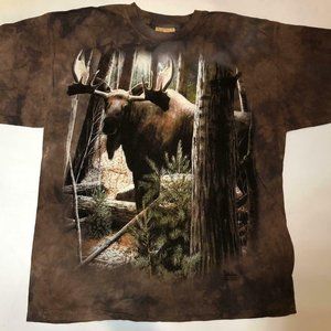 The Mountain Moose Forest Antlers Elk Deer Animal Brown Cotton Shirt M